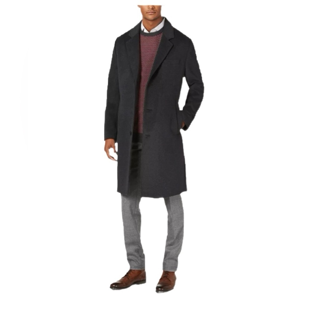 London Fog Men's Classic Dark Charcoal Wool Blend Over Coat 46L NWT